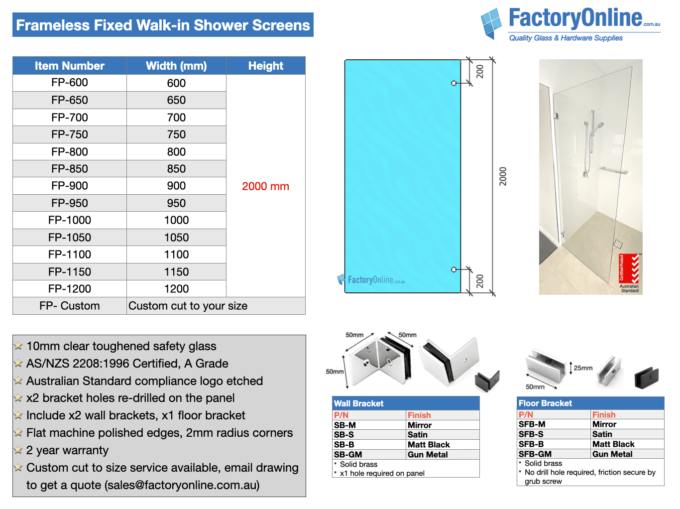 single panel shower screens walk in Sydney