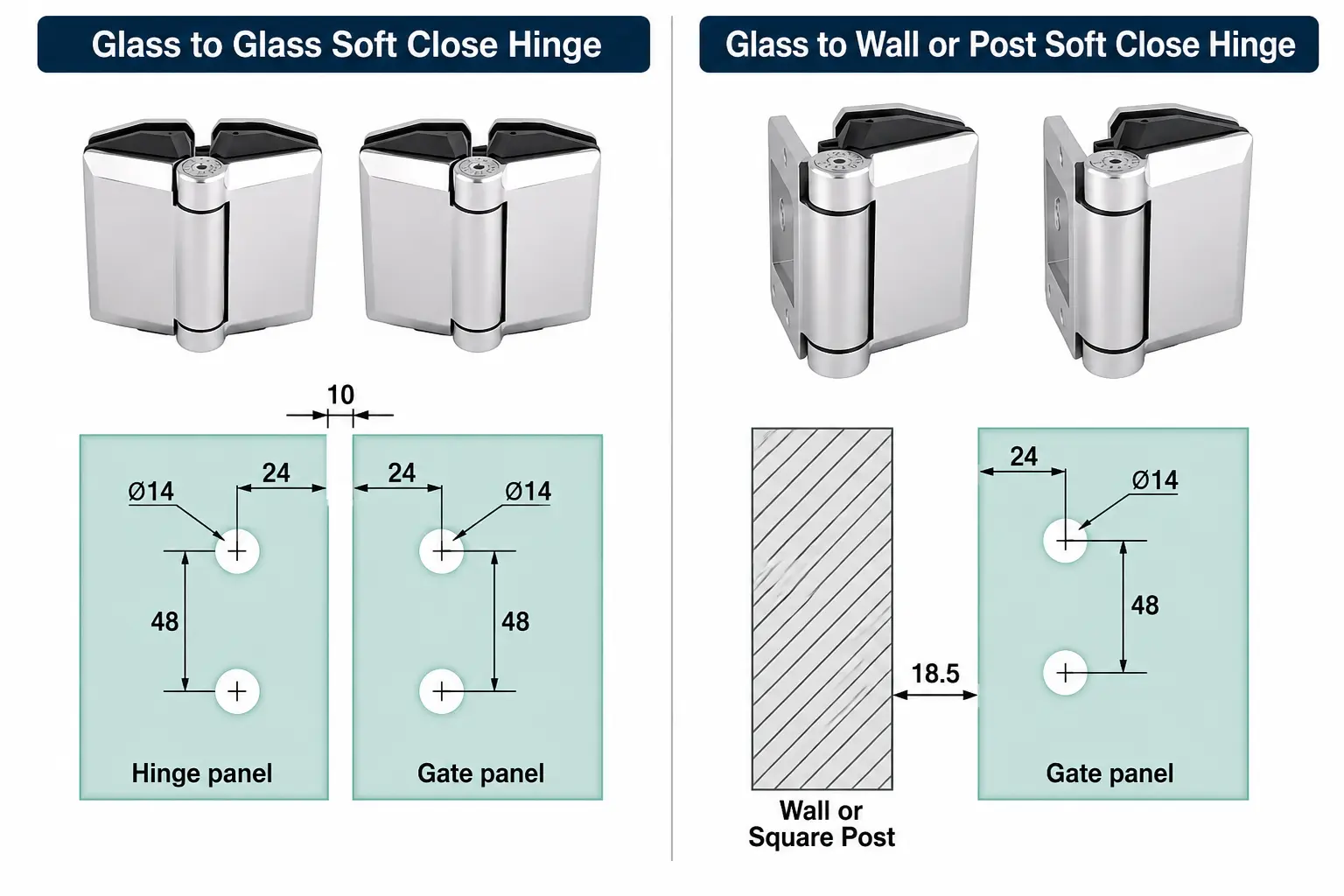 Orion soft close glass pool gate hinge hole specification