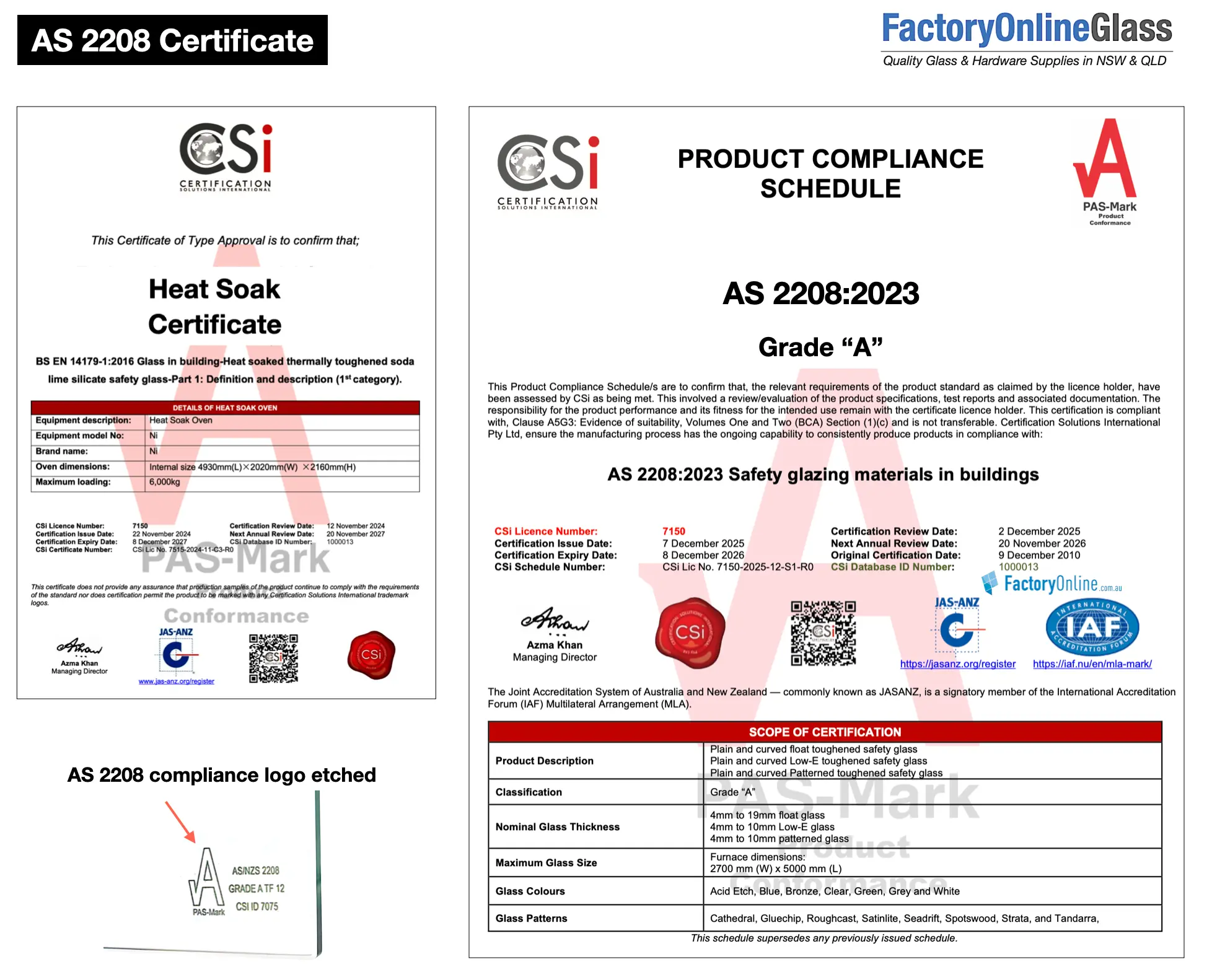 Sample AS/NZS 2208 Grade A glass pool fencing certificate