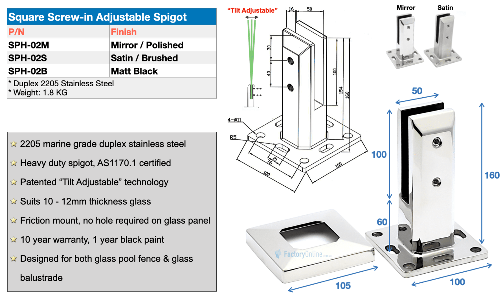 deck mount pool fence glass spigots 2205 stainless steel sale