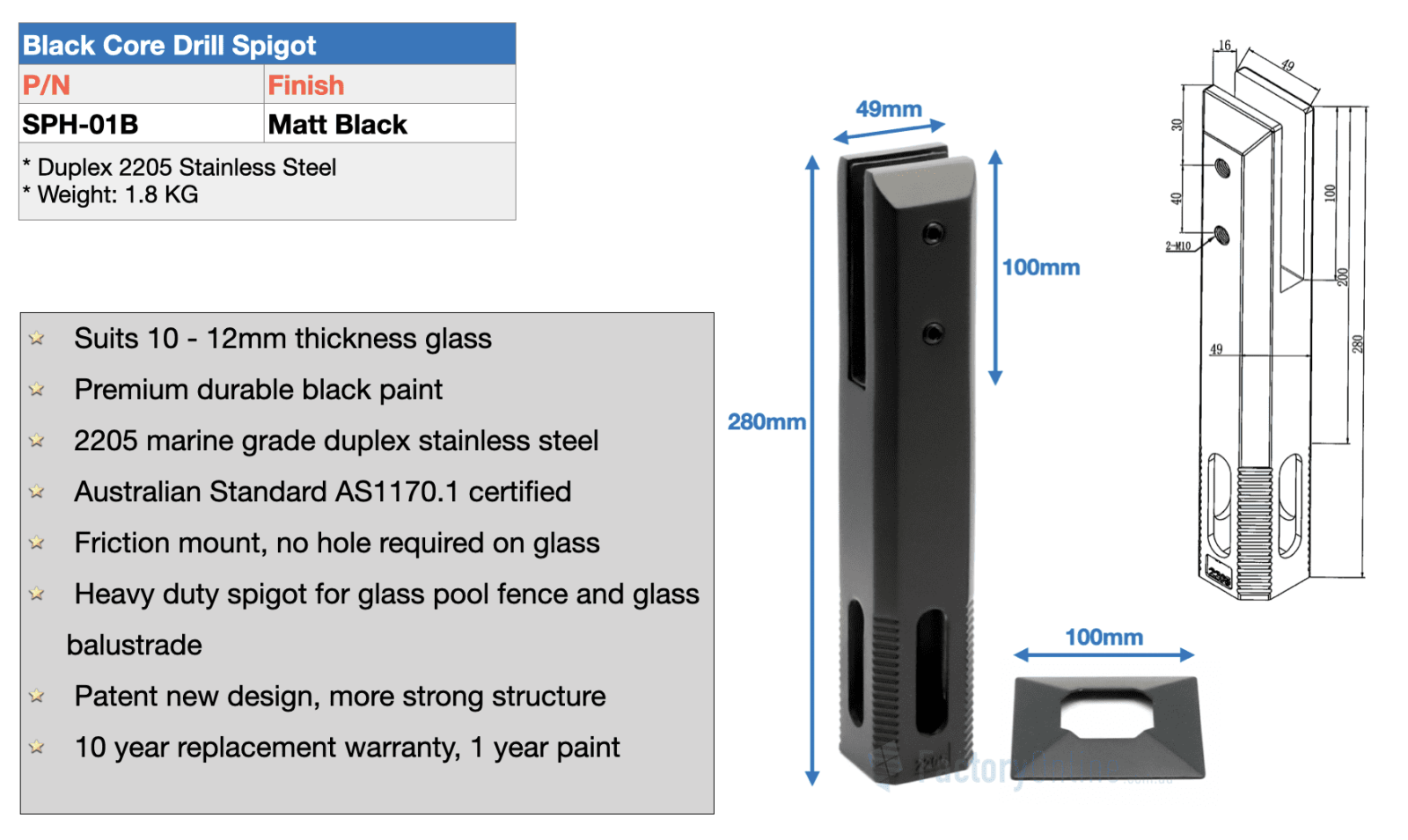 black core drill spigots pool fencing fence glass spigot 2205 sydney sale