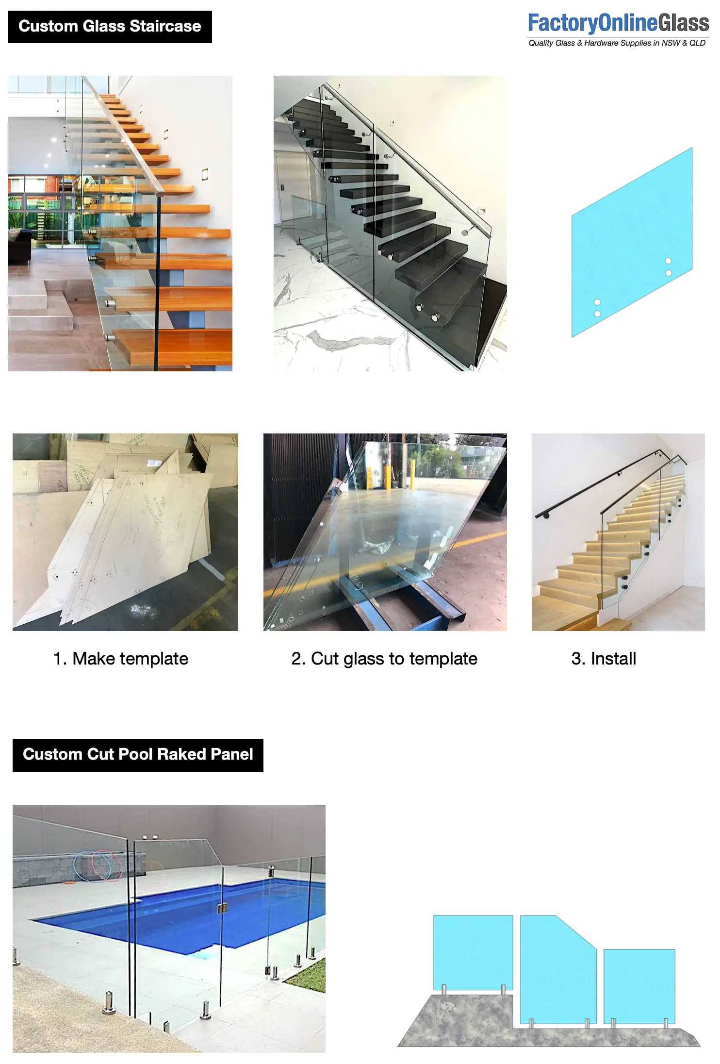 Custom cut glass staircase stair projet photo Sydney