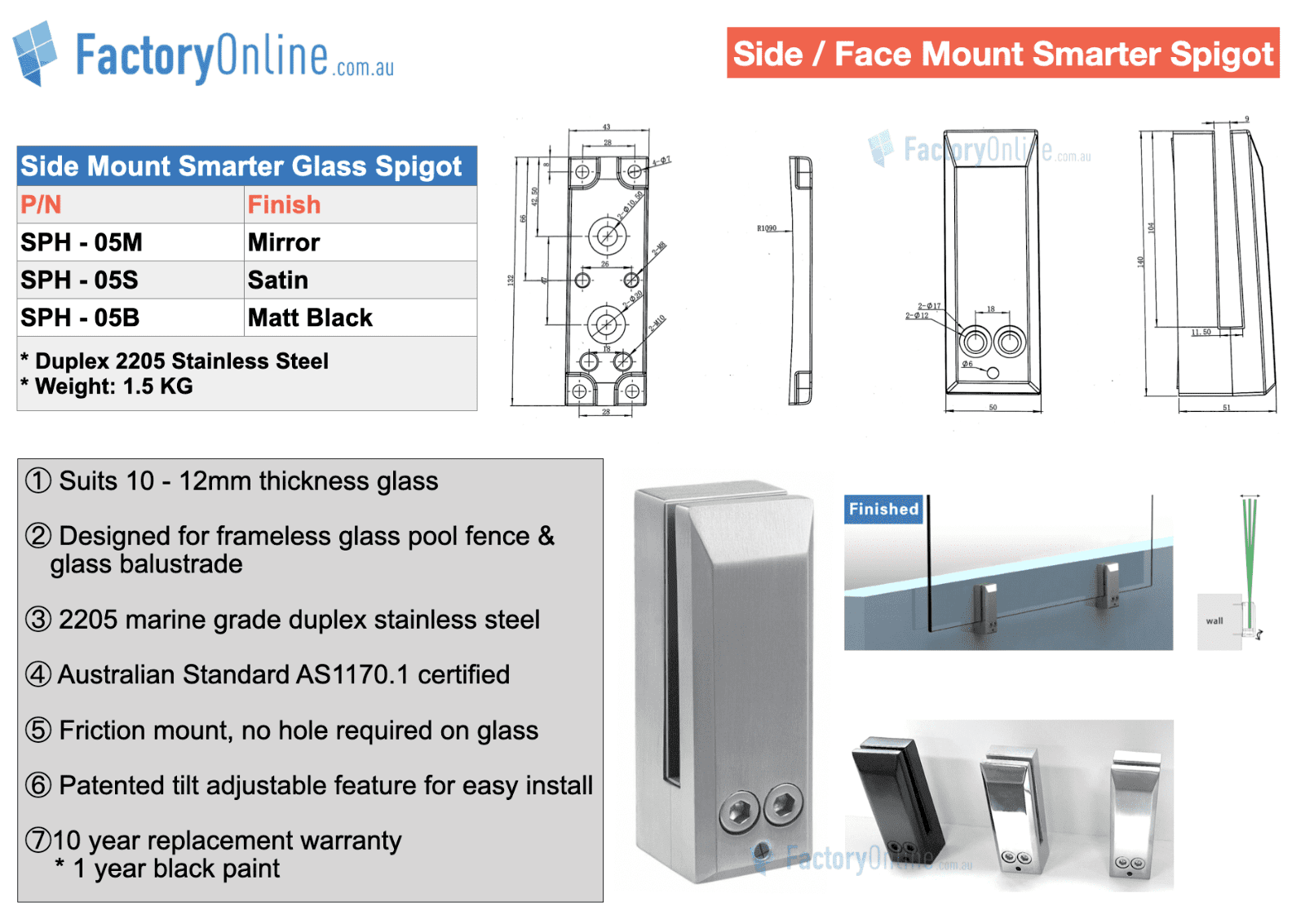 Face Side Mount Smarter Adjustable Glass Spigots