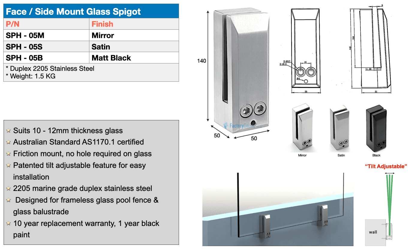 face mount glass spigots side mount pool fencing spigot sydney brisbane