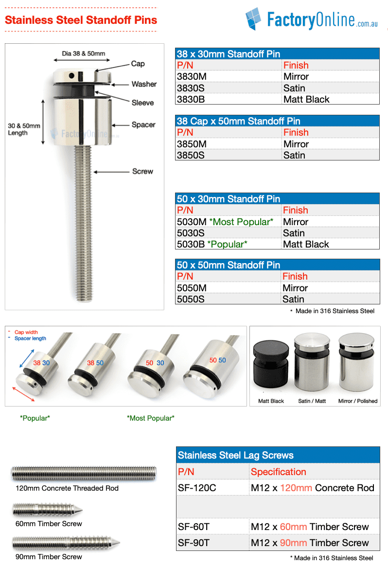 Face Mount Side Mount Glass Balustrade Stainless Pin Fixed Standoff