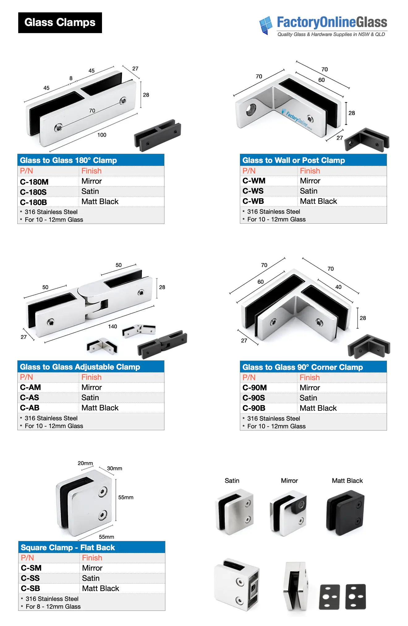 Stainless steel glass clamps and hardware for balustrade installation in Sydney and Brisbane