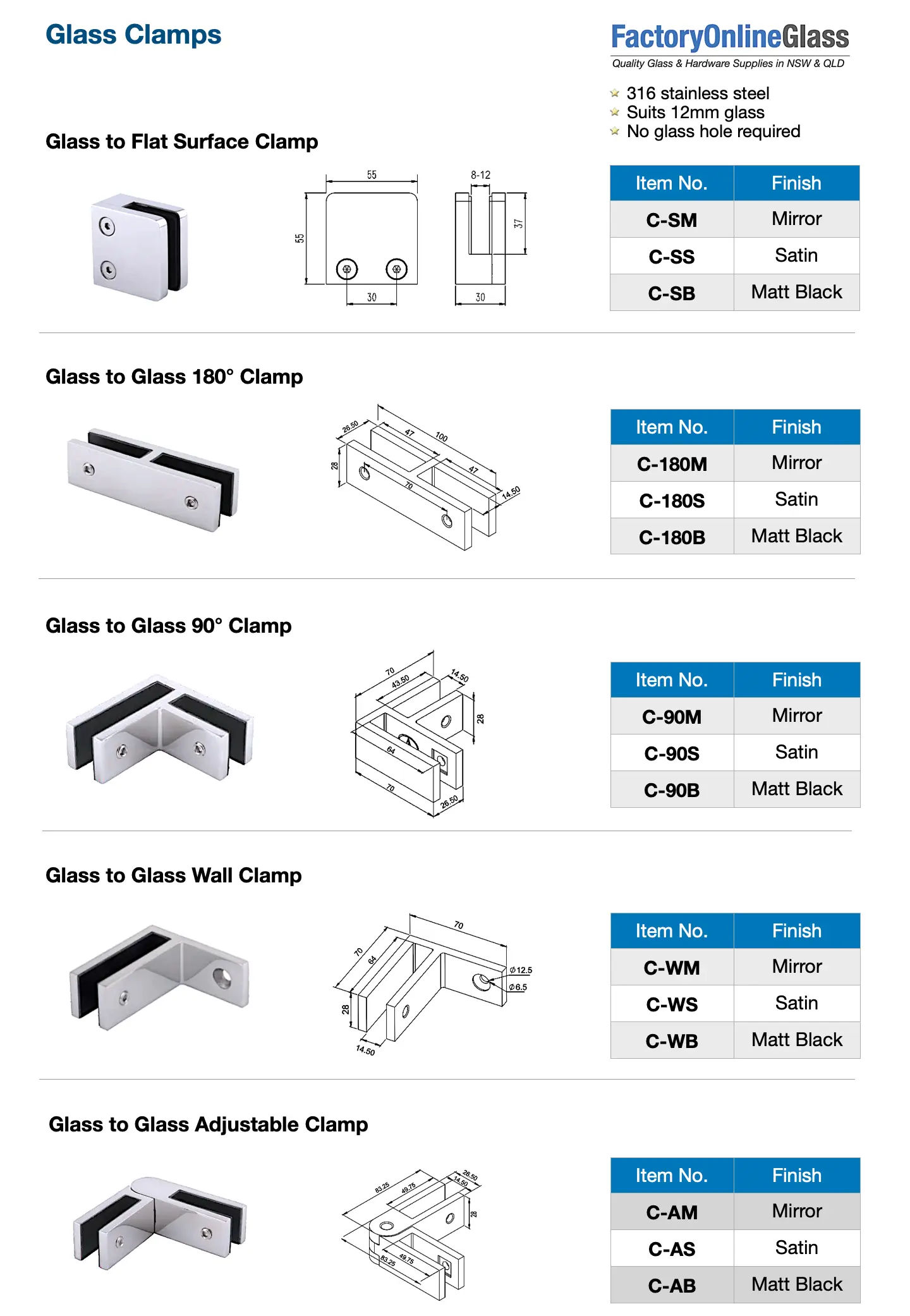 Glass clamps