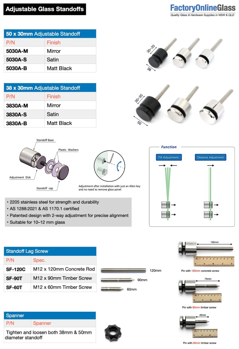 stainless steel standoff pins for side mount glass balustrade