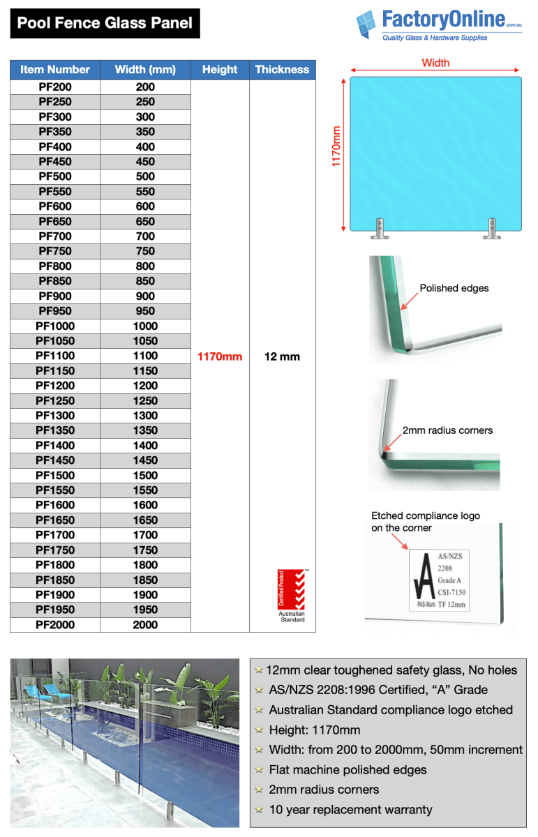 Glass Pool Fence panel size