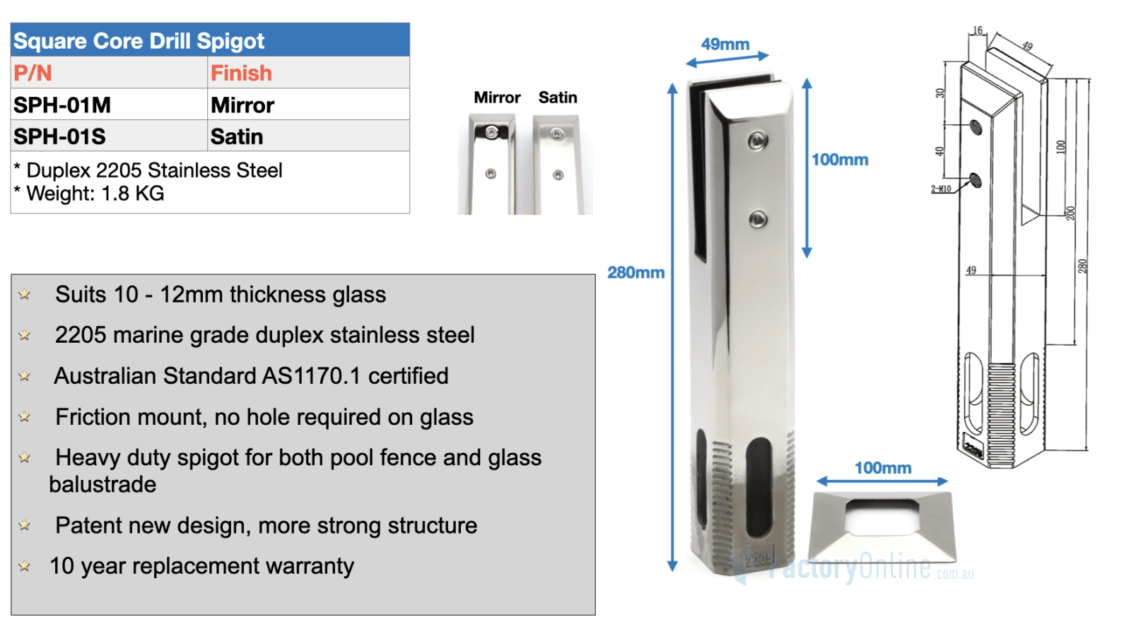 core drill pool fencing glass spigots balustrade 2205 stainless steel sale