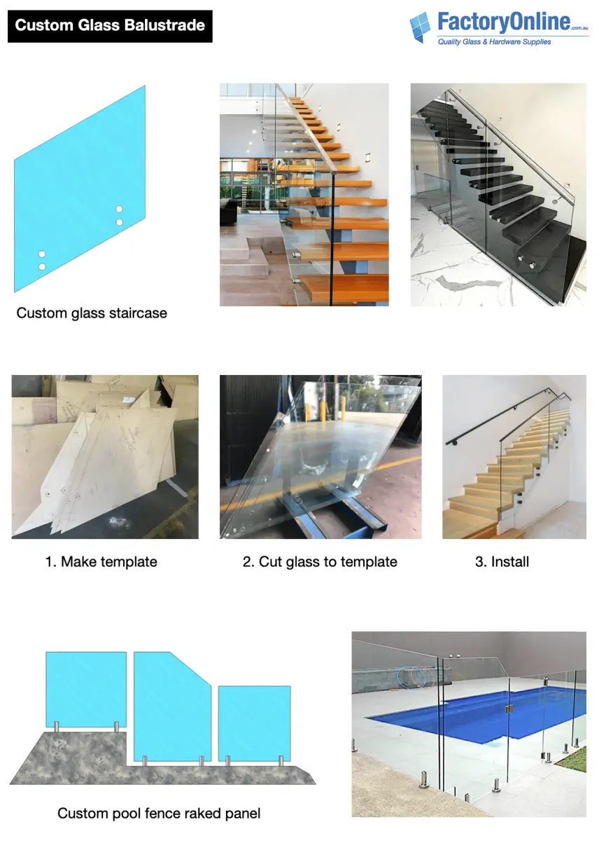 custom cut glass staircase stair cut to size pool raked panel sydney