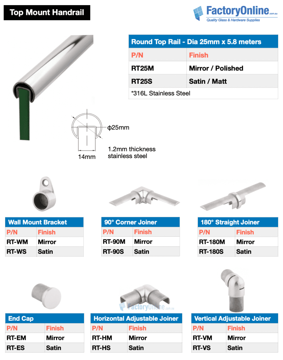 round glass top rail handrail