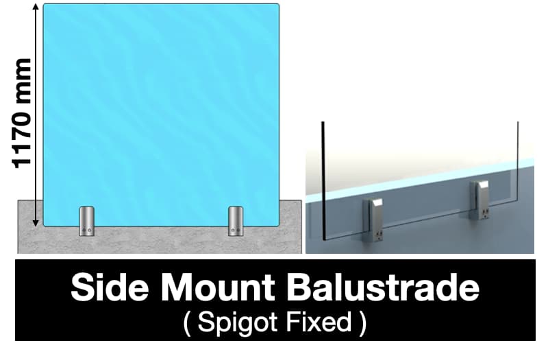 Side mount spigots glass balustrade