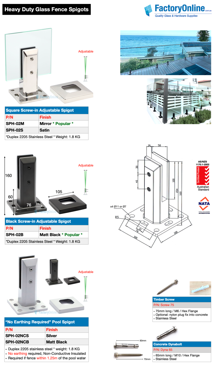 Glass Spigots 2205 Stainless Steel Pool Balustrade Side Mount Smarter