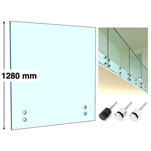 Side Mount Standoff Glass Balustrade Panels (1280mm)